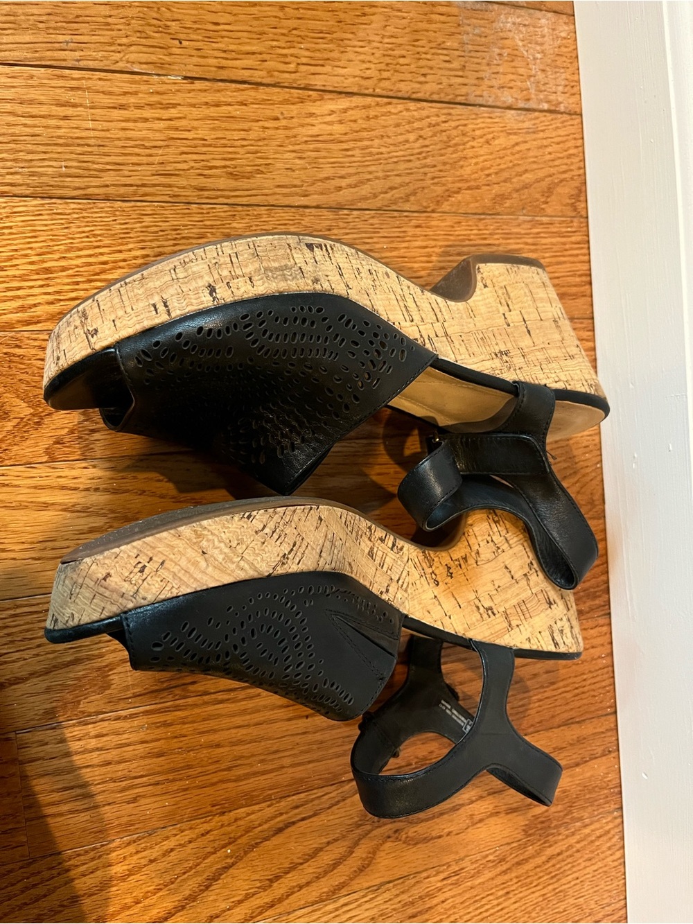 Clarks "Maritsa Nila" Perforated Leather Cork Wedge Sandals - Picture 6 of 11